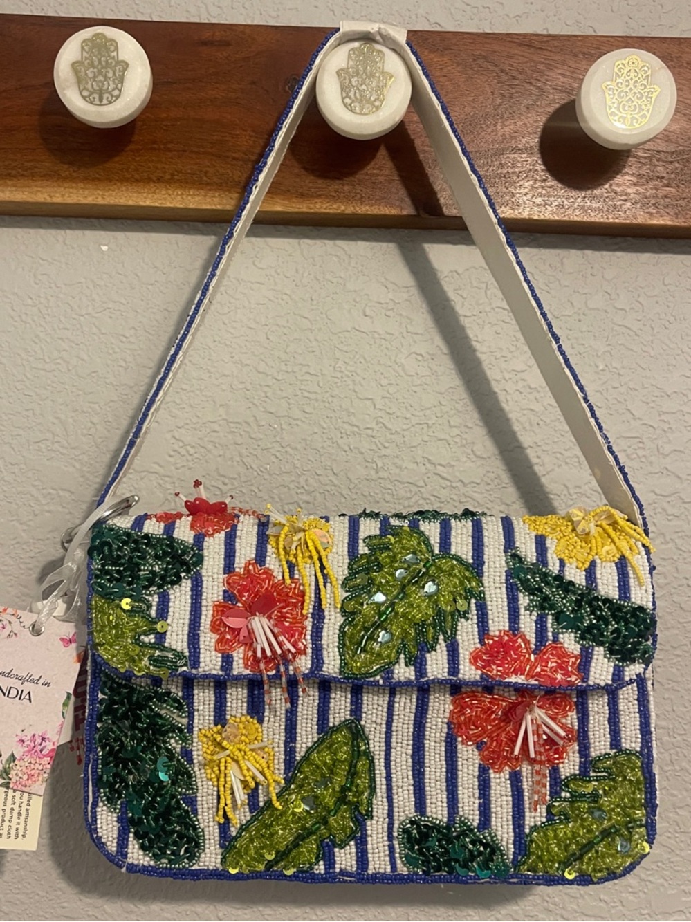 Viral Beaded Bag - Floral Shoulder Bag in White with Multicolor Embroidery